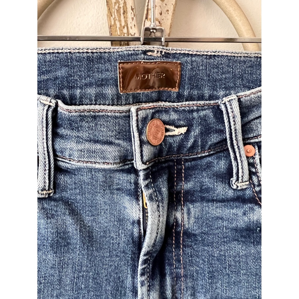 MOTHER Medium Blue Distressed Ankle Crop Jeans - Picture 4 of 9